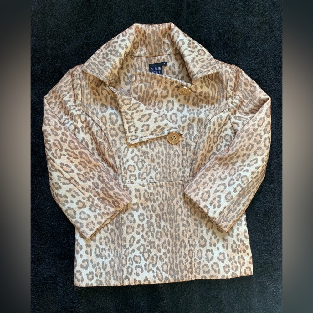 Sharon Young Women’s Animal Print Button Jacket Side Pockets Sm 3/4Sleeve NWOT